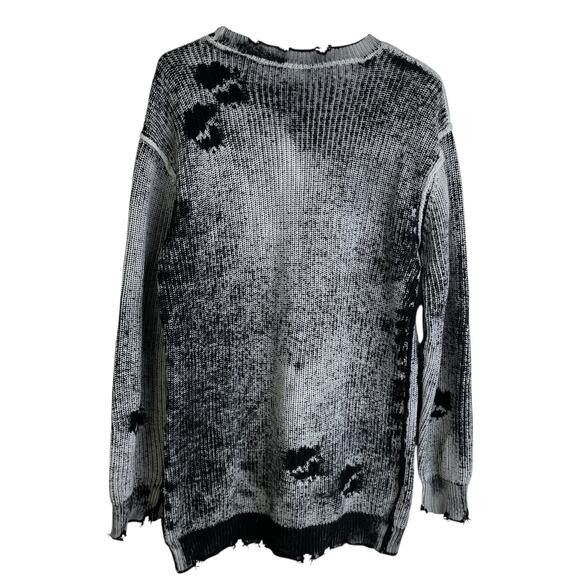 SER.O.YA Distressed Sweater XS Womens Black White Pullover Punk Grunge Goth NWOT - Picture 2 of 8